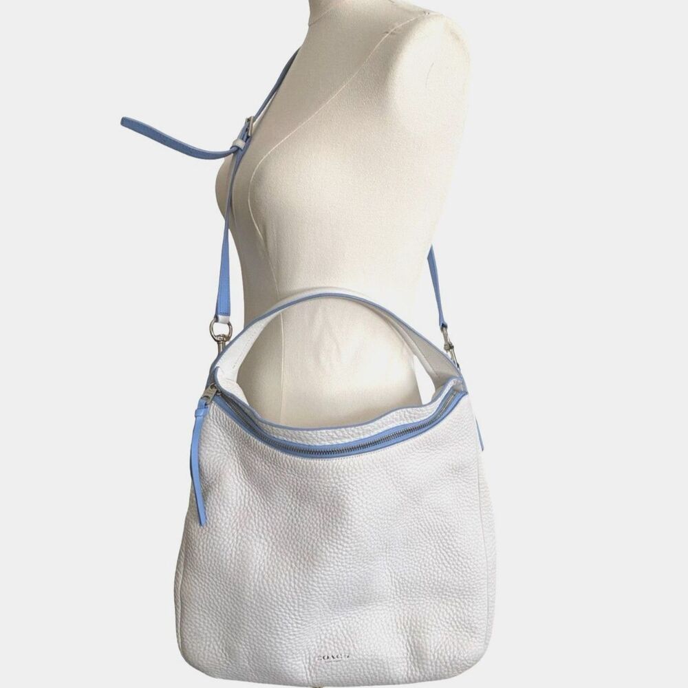 Coach Bleecker EdgePaint Sullivan Hobo Bag 31624 White Pebbled Leather Blue Trim